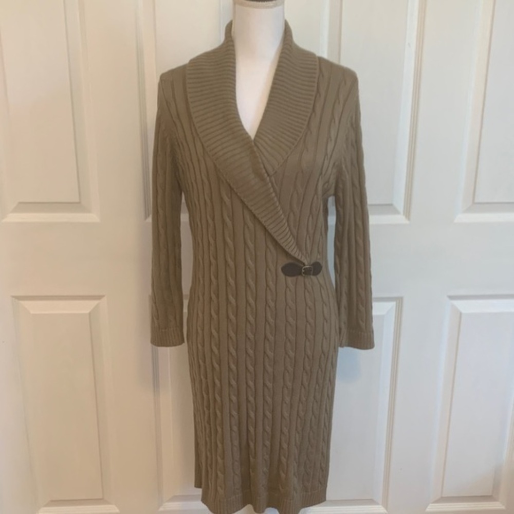 Calvin Klein Tan Long Sleeve Knit Dress